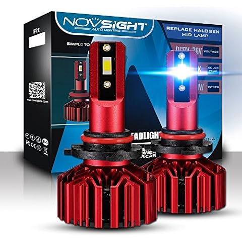 NOVSIGHT 9005(HB3/H10) 10000LM LED Headlight Bulbs Conversion Kit. High Beam Headlamp,HID or Halogen Headlight Replacement,6000K Xenon White with Chips.1 Pair- 3 Year Warranty Cover