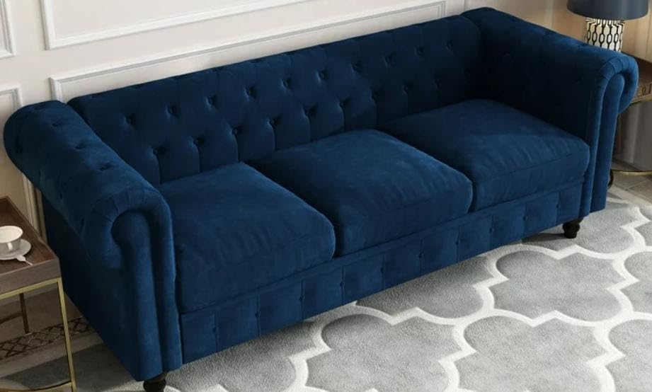 Image of Stellar Hand Tufted Three Seater Elegant Wooden Base Sofa in Wide Extravagant Fabric, Gives Luxurious Look for Home /Living Room /Office /Guest Room /Hotels