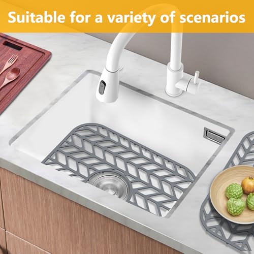JOOKKI Sink Protectors for Kitchen Sink, 12.25\"X11.5\" Center Drain mat for bottom of sink, Protect Kitchen Sink bottom from Scratches, Dishwasher Safe Grid Mat for Kitchen(Gray, 12.25\"x11.5\"x2 Center)