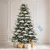 DWVO Prelit Christmas Tree 7.5ft, Full Natural Green Alaska Pine with Snow, 36 Pine Cones and 400 LED Lights, Xmaxs Artificial Trees with 1200 Hinged Branch Tips & Stand Decoration Remote Controlled