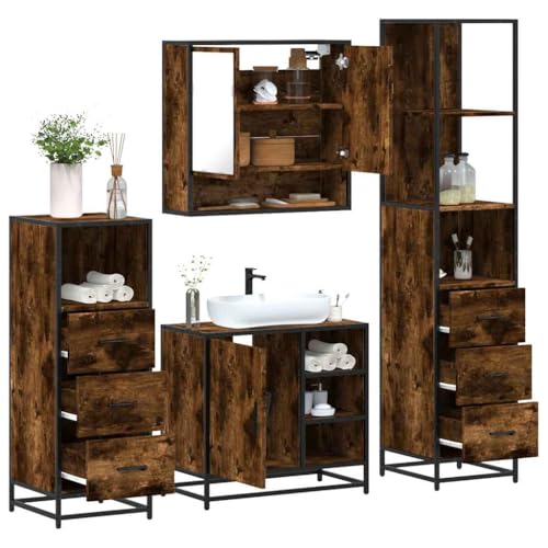 LLEZKBR Juego de muebles de baño, juego de muebles de baño de 4 piezas, madera de roble ahumado