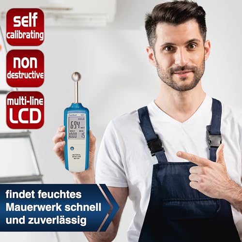 Foto von PeakTech 5201 Feuchtigkeitsmessgerät Wand für : Holz, Wand, Putz, Gips, Mauerwerk - Holzfeuchtemessgerät, stiftloser Feuchtigkeitsmesser, Messtiefe 20-40mm, Feuchtemessgerät