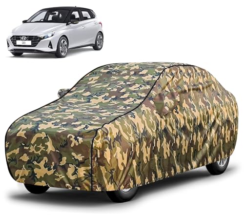 Image of FABTEC Waterproof Car Body Cover for Hyundai i20 New with Mirror Pocket, Triple Stitched (Military, Jungle Print, Camouflage Design)