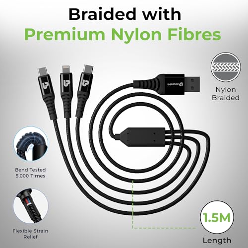 Image of UltraProlink Mach Trio-Link 51W Dual Port Fast Car Charger (USB-C PD 30W /PPS 33W + USB-A QC 18W) with 65W 3-in-1 Nylon Braided Cable 1.5m | CarPlay & Android Auto|UM1270
