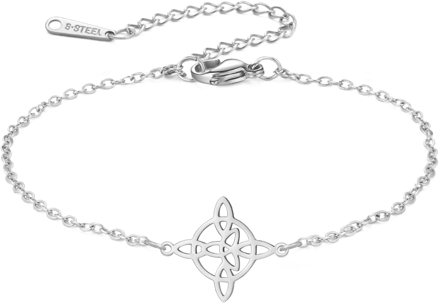 kkjoy Witches Knot Bracelet Stainless Steel Celtic Triangle Knot Wiccan Symbol Bracelet Magic Knot Witchcraft Amulet for Women Charming Ladies
