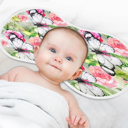 Kigai Butterflies Flowers Burp Cloths for Baby 4-Layer Cotton Muslin Burping Cloths 22x11 inch Super Soft & Absorbent Spit Up Burp Rags for Newborn Boys Girls 2 Pack4