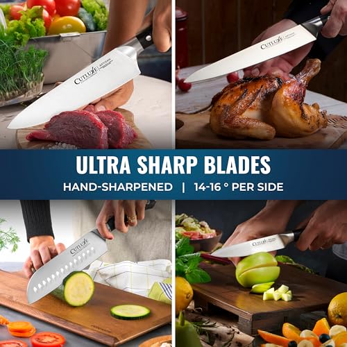 Image of Cutluxe 15-Piece Knife Set - Premium Black Wood Block - Knife Set for Kitchen, Ultra Sharp High Carbon German Stainless Steel, Full Tang - Artisan Series