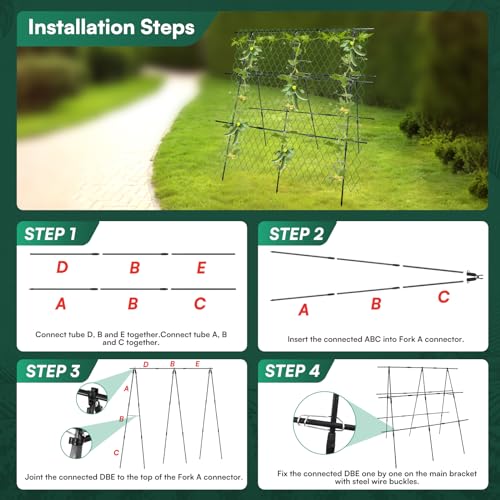 2 Packs Cucumber Trellis for Climbing Plants Outdoor, 48 X 48In Foldable A-Frame Trellis Tall Cucumber Trellis for Raised Bed Garden Trellis for Vegetables with Climbing Net for Bean,Grape Zucchini