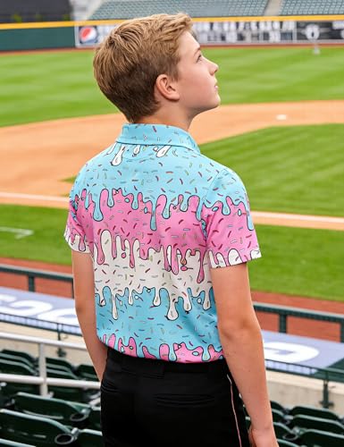 Cuddomper Boys Polo Shirt Size 5-6 Blue Pink Short Sleeve Golf Ice Cream Cone Shirts Performance Dry Fit Tops for Active Casual Baseball — view 3