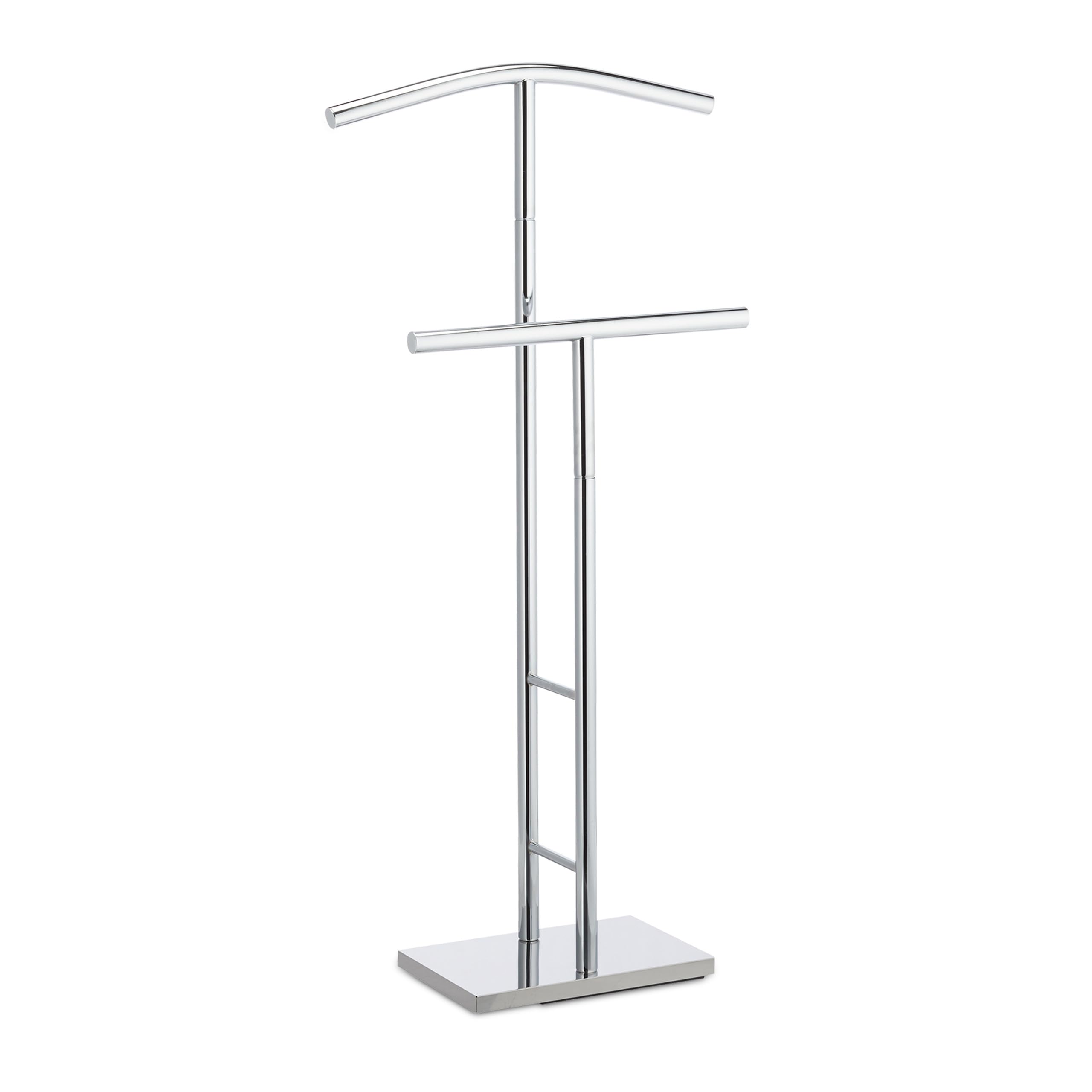 Relaxdays 10024586 Valet de chambre chrome, chevalet, portant habits, de nuit, porte-vêtements, HlP 106x49x20 cm, argent, acier, plastique, 106 x 49 x 20 cm