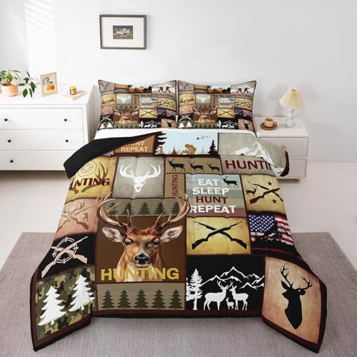 Image of Feelyou Kids Hunting Bedding Set Full Size, Deer Hunting Comforter Set Boys Girls Deer Antlers Comforter Hunting Gifts Duvet Insert Kids Room Decor with 2 Pillow Case