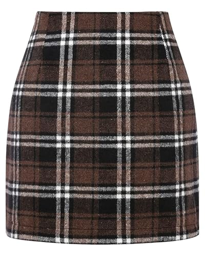 DINGJIUYAN Karierte Mini-Röcke für Damen, hohe Taille, A-Linie,...