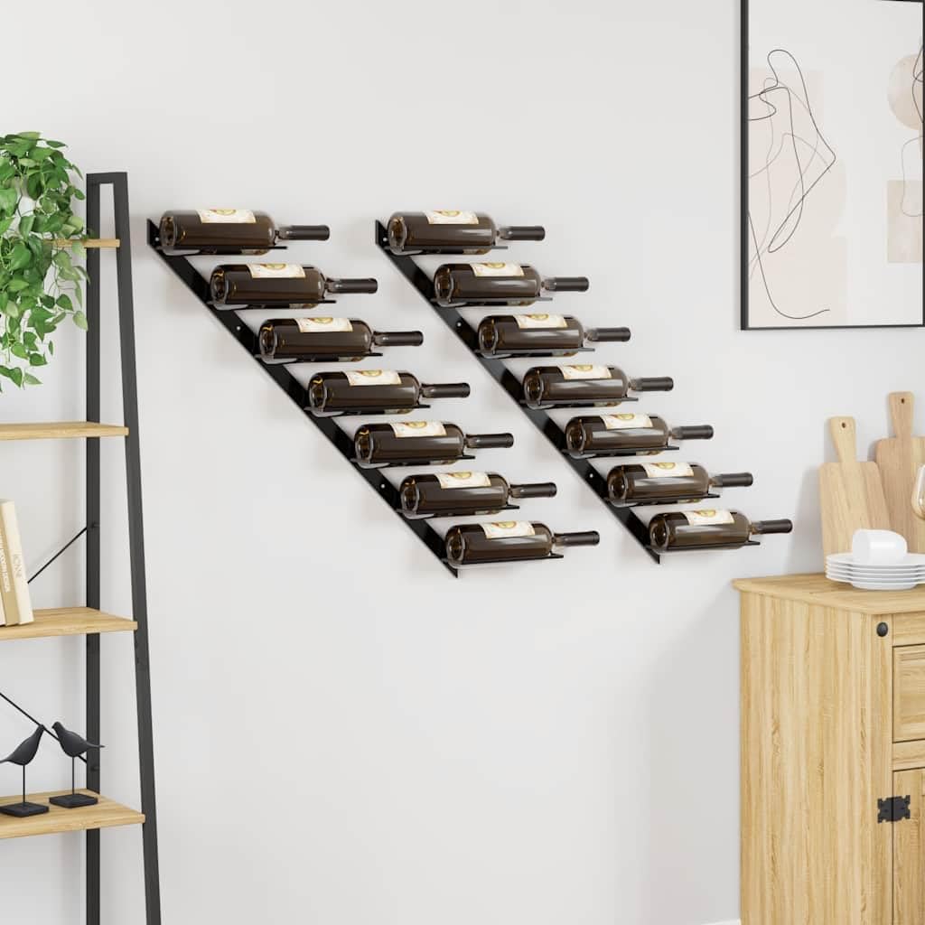 Genérico Armarios de pared para 14 botellas de 2 piezas, color negro | Fácil de montar, material de montaje incluido, duradero, mantenimiento sencillo
