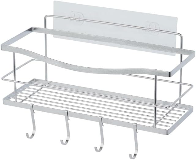 Displays By Jack DBJ Shower Caddy Organizer with Hooks for Hanging Razor and Soap, Shampoo Conditioner Holder, Adhesive Wall Mounted No Drilling Bathroom Rack, Rustproof and Stainless Steel