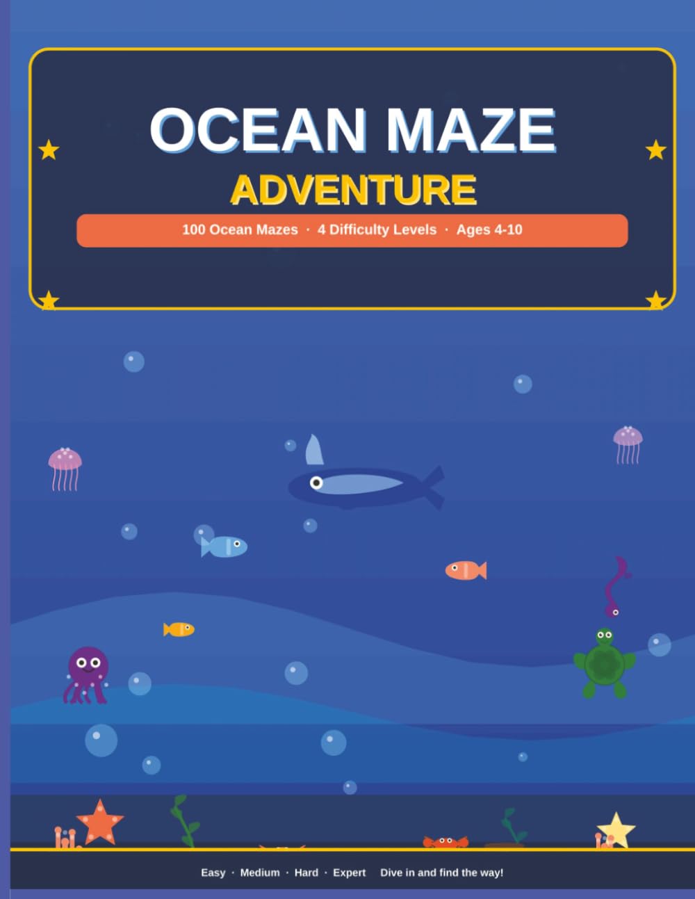 Ocean Maze Adventure: 100 ocean mazes with 4 difficult levels for kids age 4-10