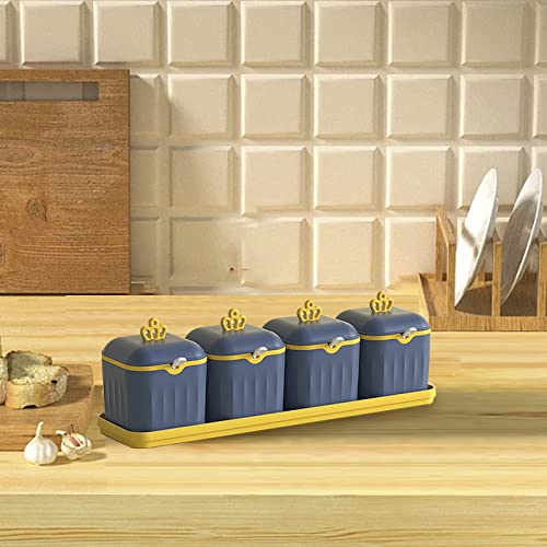 Pots à épices avec couvercle et cuillère bleu pour une table conviviale