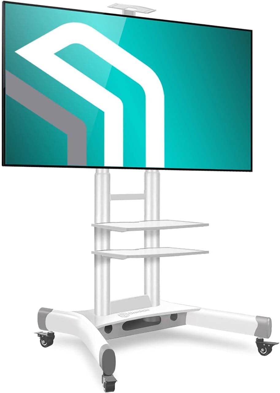 ONKRON Mobile TV Stand Rolling TV Cart with Wheels & 2 AV Shelves for 40" - 70 inch LCD LED OLED Flat Panel Plasma Screens up to 100 lbs White TS1552 : Office Products
