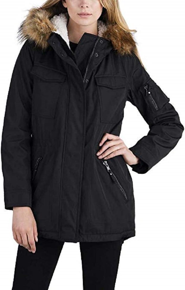 S13 New York Ladies Sherpa Lined Anorak Jacket (Small, Black)