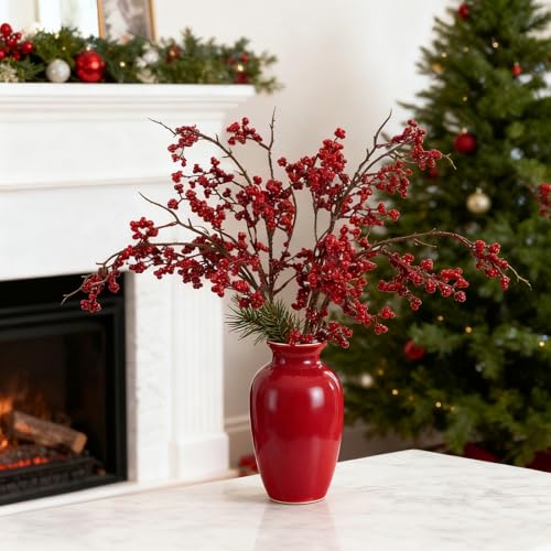 OBDXZHC 4 PCS 26.3 Inch Artificial Red Berry Stems Faux