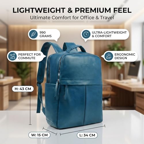 Image of VISMIINTREND Leather Laptop Backpack Bag for Men & Women | Casual, Office, College, Travel, Airport, Weekender Bag | Fits upto 15.6 Inch Laptop, Macbook | Durable | Birthday, Rakhi Gifts