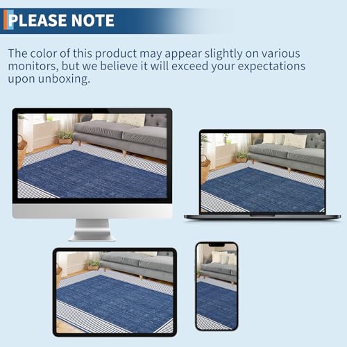 GarveeHome Area Rug 10x13 Modern Bordered Large Living Room Area Rug Washable Bedroom Throw Carpet with Rubber Backing Low Pile Stain Resistant Contemporary Rug for Dining Room Home Office, Blue - Image 9