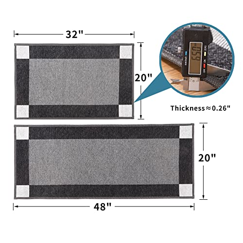 Neyamo Kitchen Rugs Washable Sets Of 2 Pcs Kitchen Rugs And Mats Non Skid Rubber Rugs For Kitchen,Absorbent Kitchen Runner Rugs Kitchen Mats For Floor In Front Of Sink (Black, 20"X32"+20"X48") #TOP1