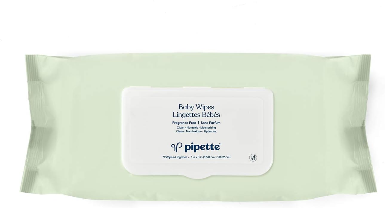 Pipette Baby Wipes - Natural Plant-Derived Fibers | Unscented, Water-Based & Alcohol-Free for Sensitive Skin | Clean, Safe, Gentle | Newborn Essentials Must Haves | 72 Count