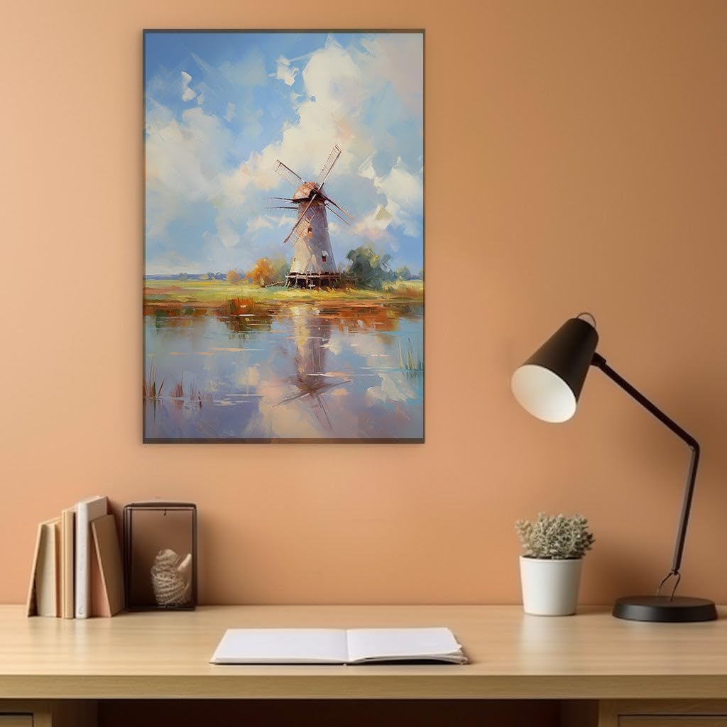 Canvas for Living room. Whispers of the Windmill A Serene Countryside Canvas, 27 x 18 inch Canvas Wall Art - Modern Home Decor