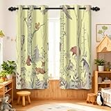 GICDSU Kids Blackout Curtains for Nursery, Boy's Woodland Animal Print Curtains for Bedroom, Cartoon Room Darkening Window Drapes 2 Panels Set, Yellow, 42W x 63L