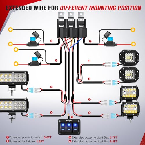 Image of Nilight 16AWG LED Light Bar Wiring Harness Kit-6 Leads
