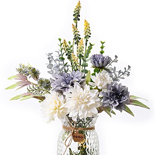 Gdssg Fake Artificial Flowers Arrangements Centerpiece Table Decorations Like Real Silk Flowers Bouquets Wedding Centerpieces For Table Faux White Blue Dahlia Home Kitchen Garden Party Decor #TOP6
