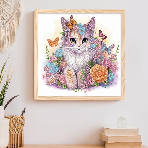 Image of AiYuanzsh 5D Special Shape Diamond Art Kits for Beginners, Cat Diamond Painting Kits for Adults, Crystal Rhinestones Diamond Art for Home Wall Decoration Gift 12x12inch /30x30cm, Animal