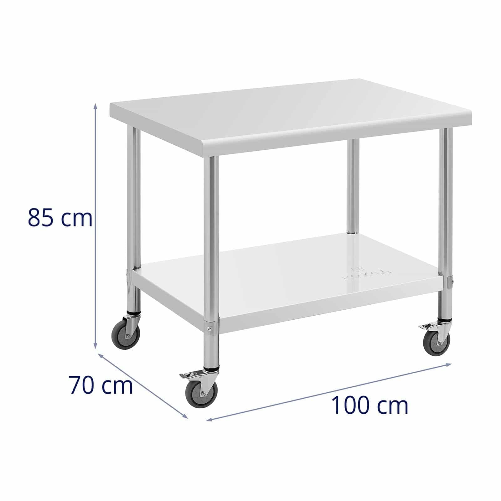 Royal Catering Edelstahltisch mit Rollen 70 x 100 cm 155 kg Tragkraft Arbeitstisch