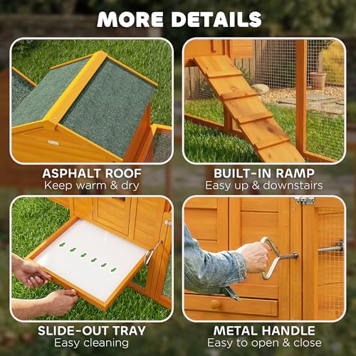 Image of PawHut 118 inch Extra Large Chicken Coop with Asphalt Roof, Wooden Hen Run with Slide-Out Tray and Nesting Box, Chicken Hutch for 3-6 Chickens, Orange
