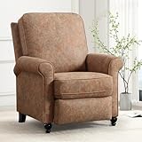 ANJ Push Back Recliner Chair, Textured Fabric Overstuffed Wingback Recliner, Adjustable Pushback Chair with Padded Seat and Back, Single Reclining Sofa for Living Room, Bedroom(Retro Brown)