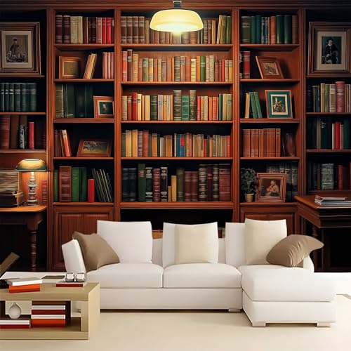 WHUOEUCO Papier Peint Panoramique 3D Bibliothèque Livres 250x175 cm Papier Peint Intissé Tapisserie Poster Mural pour Salon Chambre Bureau Décoration Murale