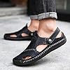 Rojeam Mens Casual Leather Sandals Closed Toe Beach Slippers Flat Shoes Summer Sandals for Hiking Trekking, Black, 9 UK #3