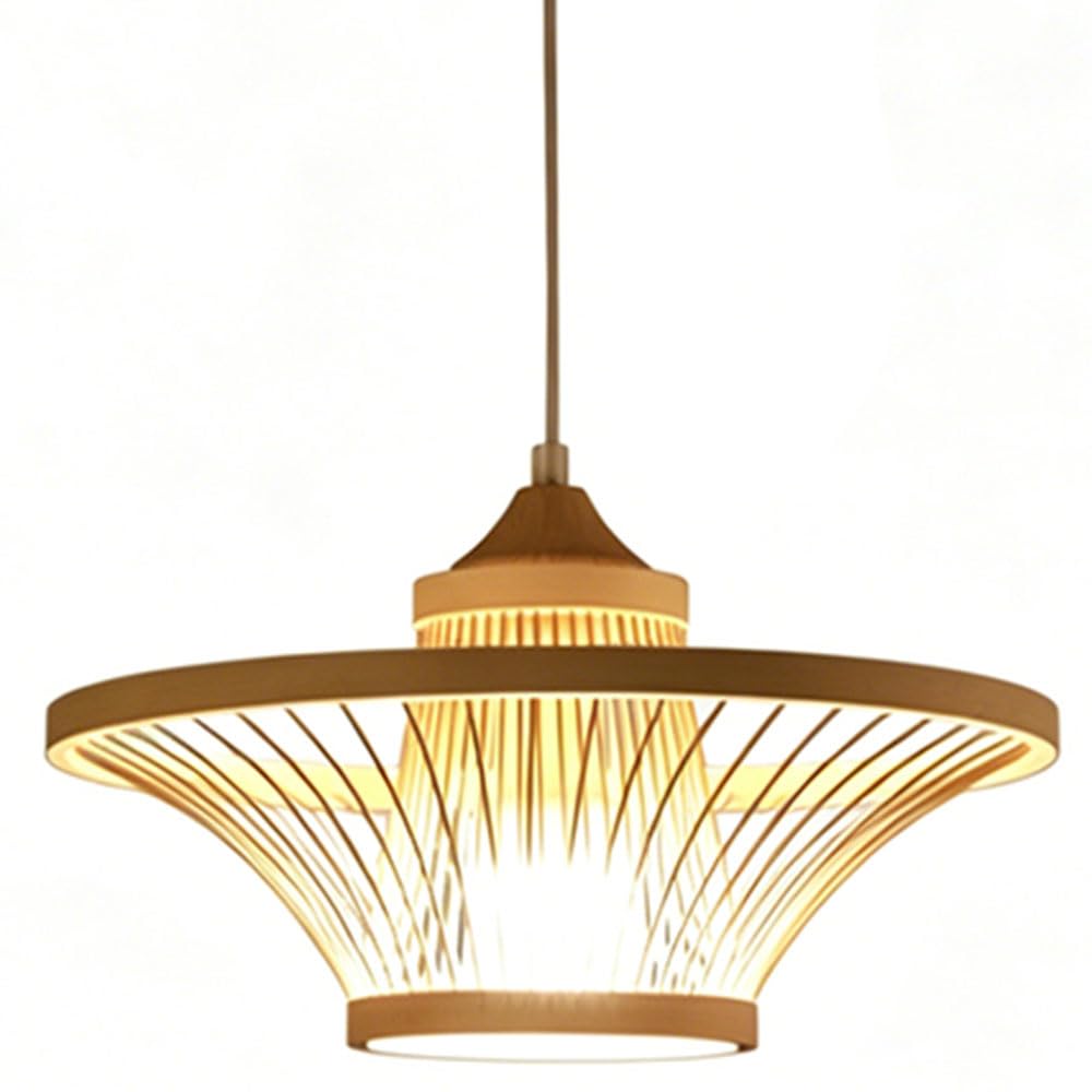 HKOLIMB Multi‑Tier Conical Bamboo Pendant Light Japanese Zen Hand‑Woven Art Hanging Lamp Southeast‑Asian Style Living Room Chandelier for Dining Room Living Room Bedroom Kitchen Island