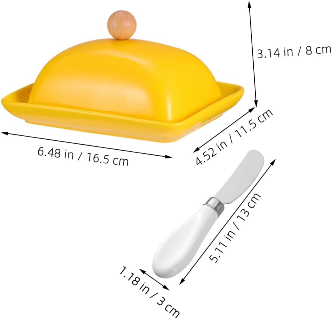 Ceramic Butter Tray with Lid and Knife Reusable Household Cheese Dish for Kitchen Storage and Serving Multipurpose Butter Keeper Cheese and Snacks