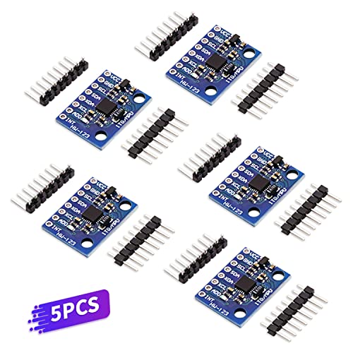 V Telesky 5Pcs Gy-521 Mpu-6050 Mpu6050 Accelerometer Gyroscope Module - 3 Axis Accelerometer And 6 Dof 6 Axis 16-Bit Analog Gyro Sensors Kit For Arduino （Blue） #TOP1