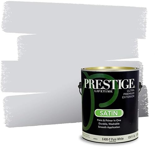 PRESTIGE Paints Exterior Paint and Primer In One, 1-Gallon, Satin, Comparable Match of Behr* Gray Shimmer*