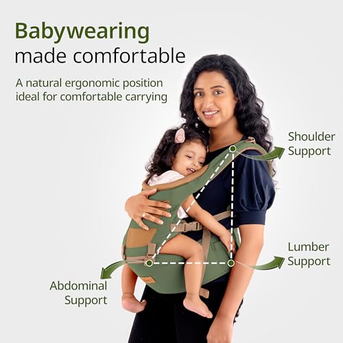 Image of LuvLap Royal Hip Seat Baby Carrier with 4 Carry Positions, Baby Carrier with Hip seat for 6 to 24 Months Baby, Adjustable New-Born to Toddler Carrier, Max Weight Up to 15 Kgs (Green) (Pack of 2)