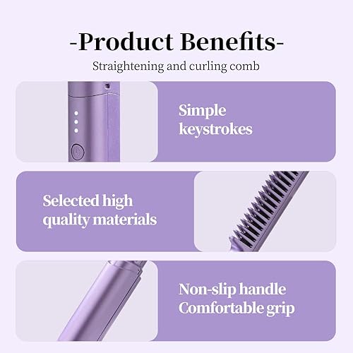 Miniatura 4 de Peine de peluquería de cerámica suave, peine de peluquería 2025 para cabello liso y rizado, peinado inalámbrico portátil 2 en 1, peinado de