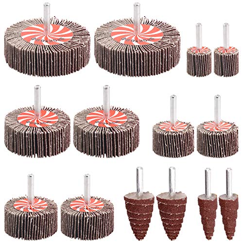 Keadic 14Pcs 80 Grit Flap Wheels Assortment Kit with Cone Shape Sanding Polishing Flap Wheel, for Remove Rust and Weld Burr  1/4 Shank Fits All Drills, 7 Common Sizes