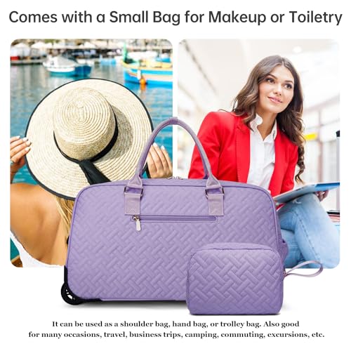 Image of Duffle Bag for Travel, Weekender Bag with Shoe Compartment, Carry On Overnight Bag for Women Gym Bag, Purple-rolling version