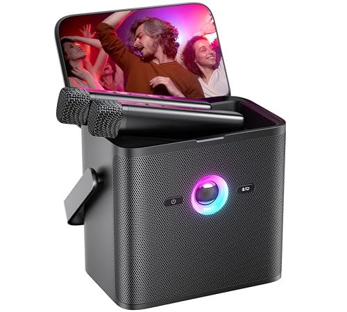 Ikarao Karaoke Machine, with Lyrics Display Screen for Adults Kids, KaraFun Prime, EQ & Autotune, WiFi Karaoke System for YouTube, Portable PA Speaker with 2 Wireless Microphones for Home Family Party