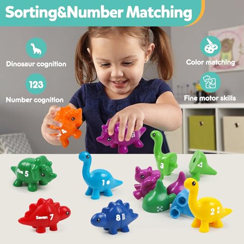 Image of TSYAN Matching Number Counting Dinosaur Toys with Double-Sided 1 2 3 Number Preschool Learning Sensory Sorting Educational Fine Motor Toys Sets for Kids
