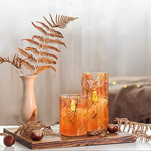 Silverstro Autumn Leaf Flameless Candles: Glass Led Candles Remote - Real Wax Battery Candles For Home Party Botanical Christmas Fall Decor - Set Of 3 #TOP5
