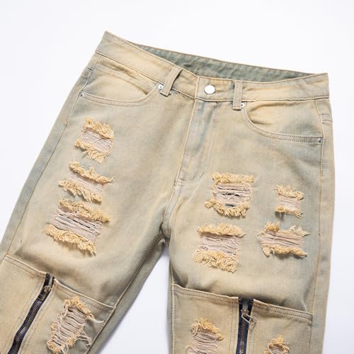 Men's Ripped Destroyed Straight Slim Fit Jeans Cargo Denim Pants Fashion Jean3