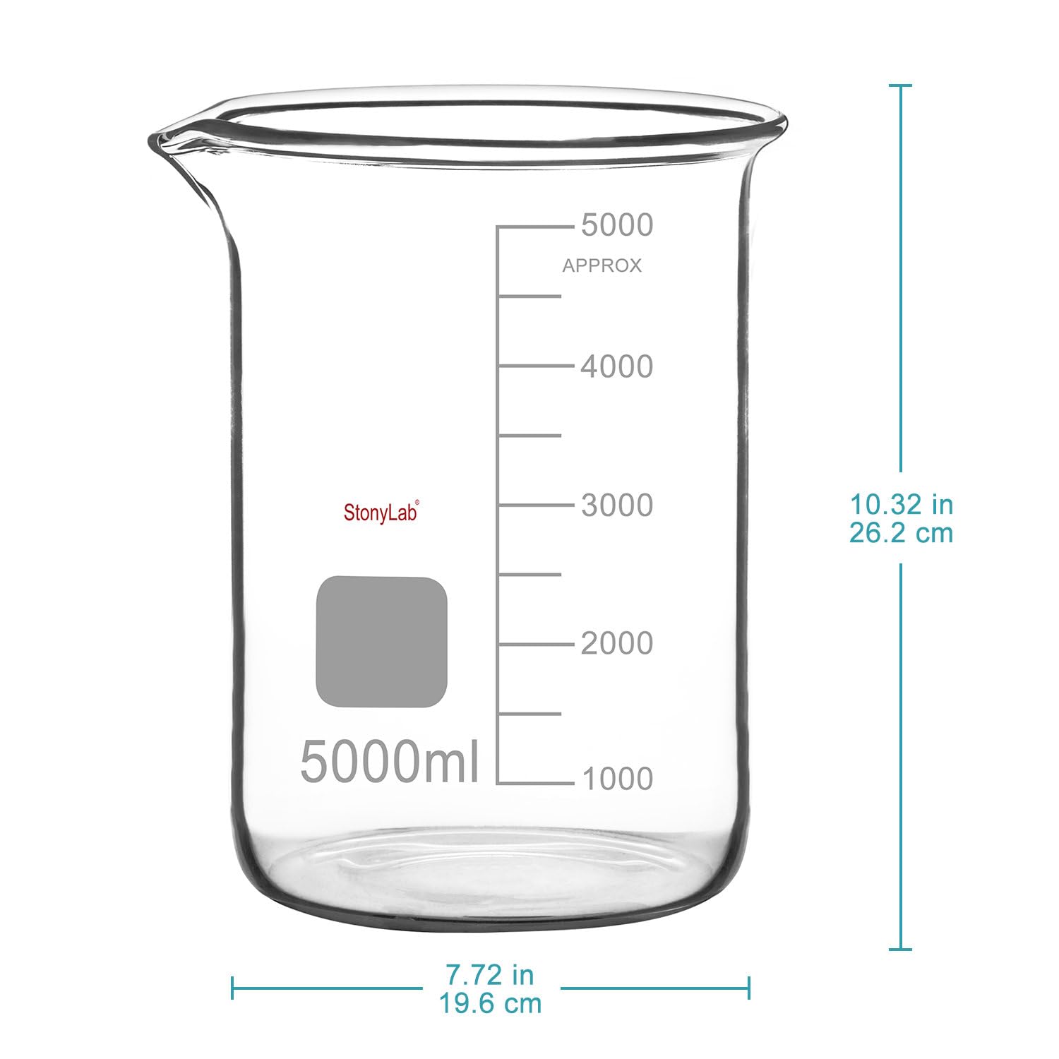stonylab Glass Beaker, 1 Pack Borosilicate Glass Graduated Low Form Griffin Beaker with Pouring Spout Lab Beaker, 5000 ml — Amazon image 2